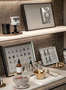 现代轻奢样板间书房香水香薰主题装饰品灭烛铃精油果实标本画摆件
