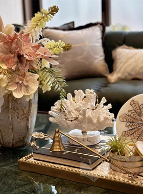 样板间客厅茶几仿真花艺术桌面摆件中古老钱风氛围感搭配装饰品