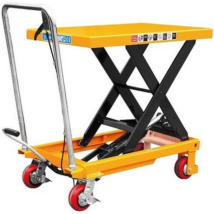 长沙手动平台车500kg升高900mm单剪式手推液压升降平台车PT500A