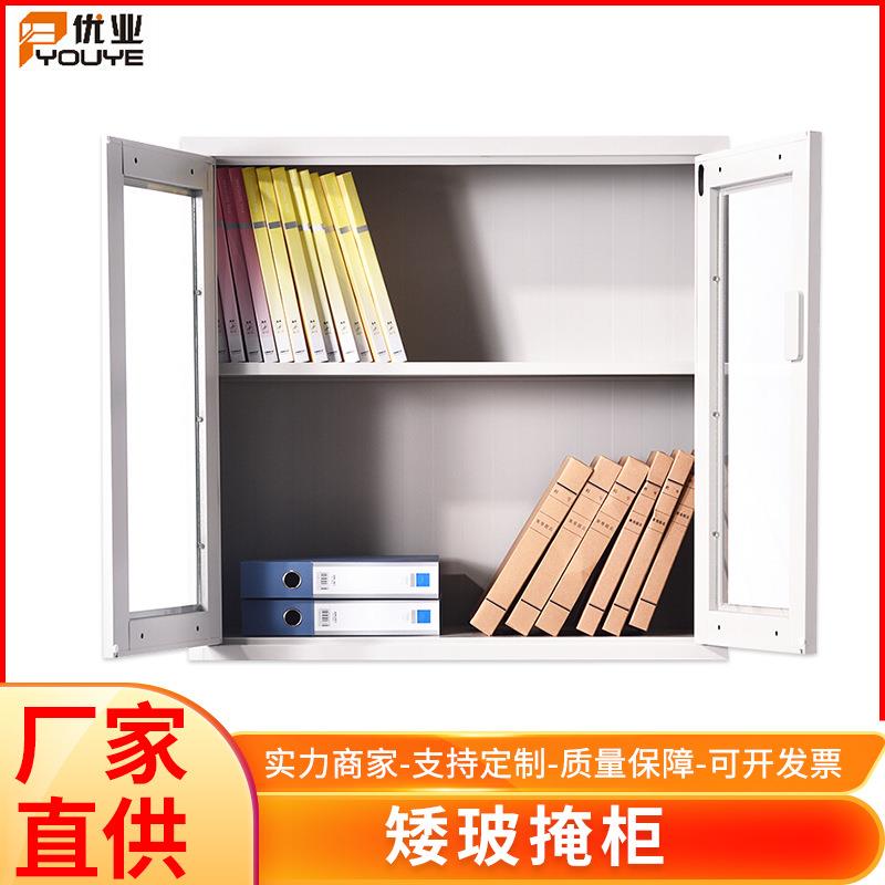 现货铁皮资料柜玻璃门分体带锁文件柜钢制储物柜落地矮柜