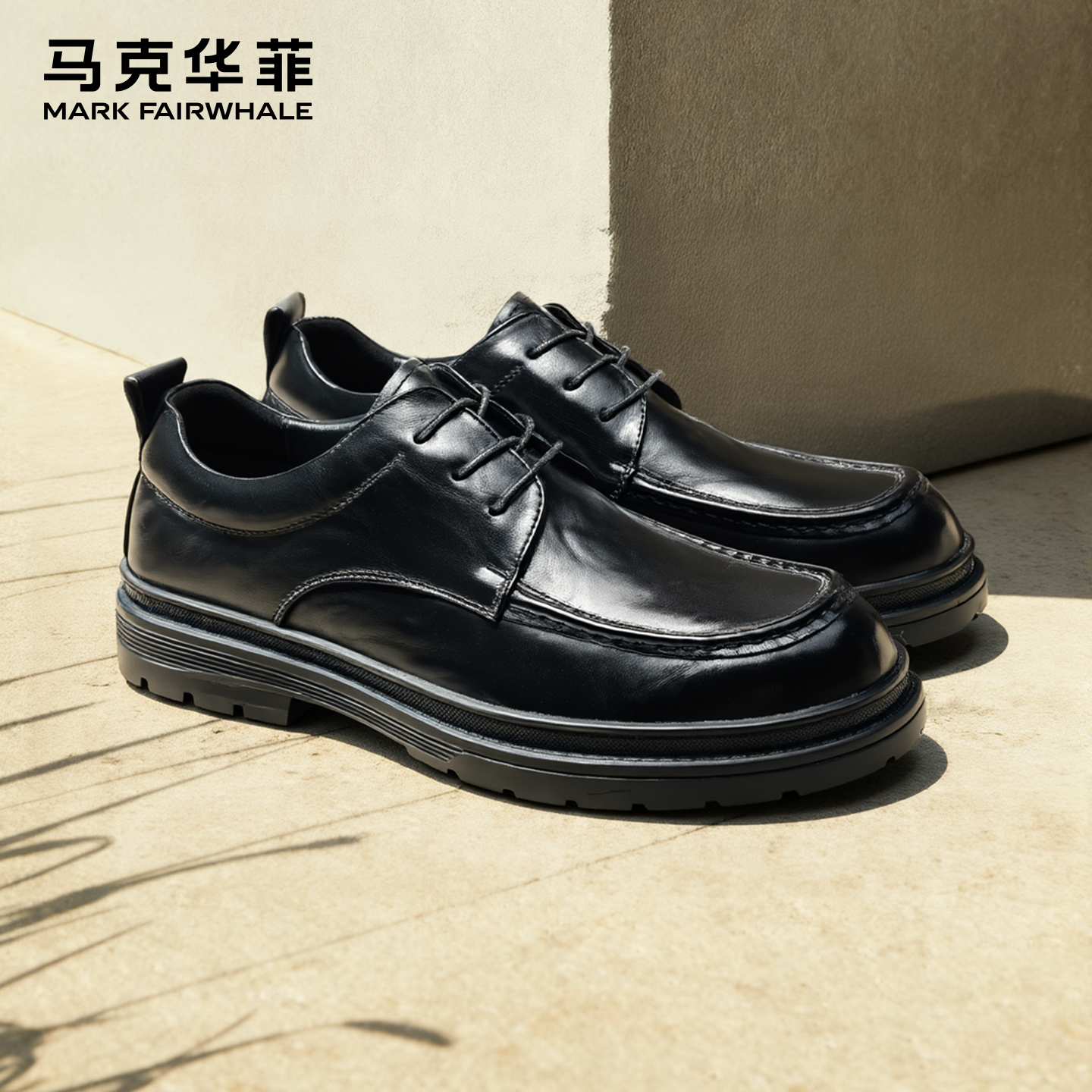 马克华菲旗舰黑色英伦皮鞋男板鞋