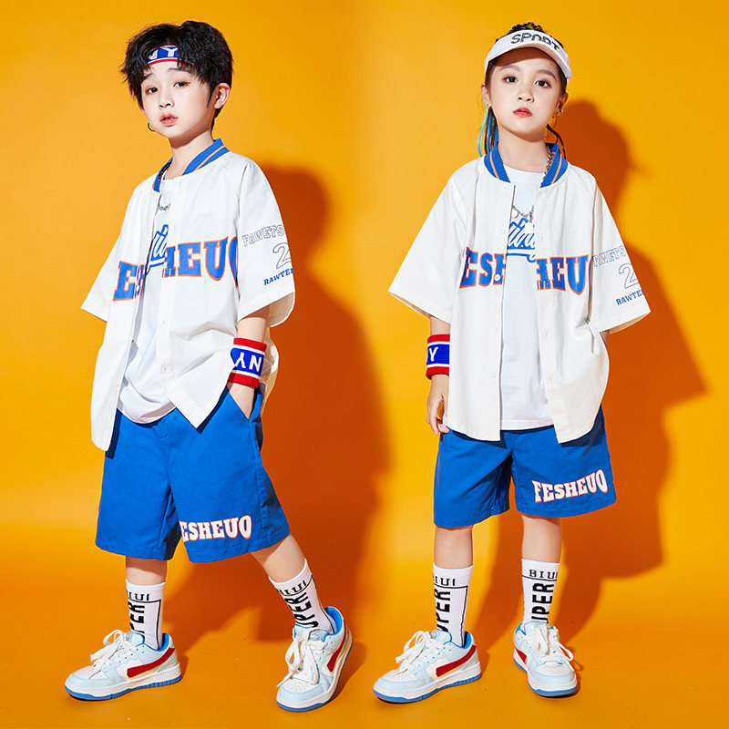 儿童潮服童嘻哈棒球服套装演出服夏季女通用童帅气hiphop表演服