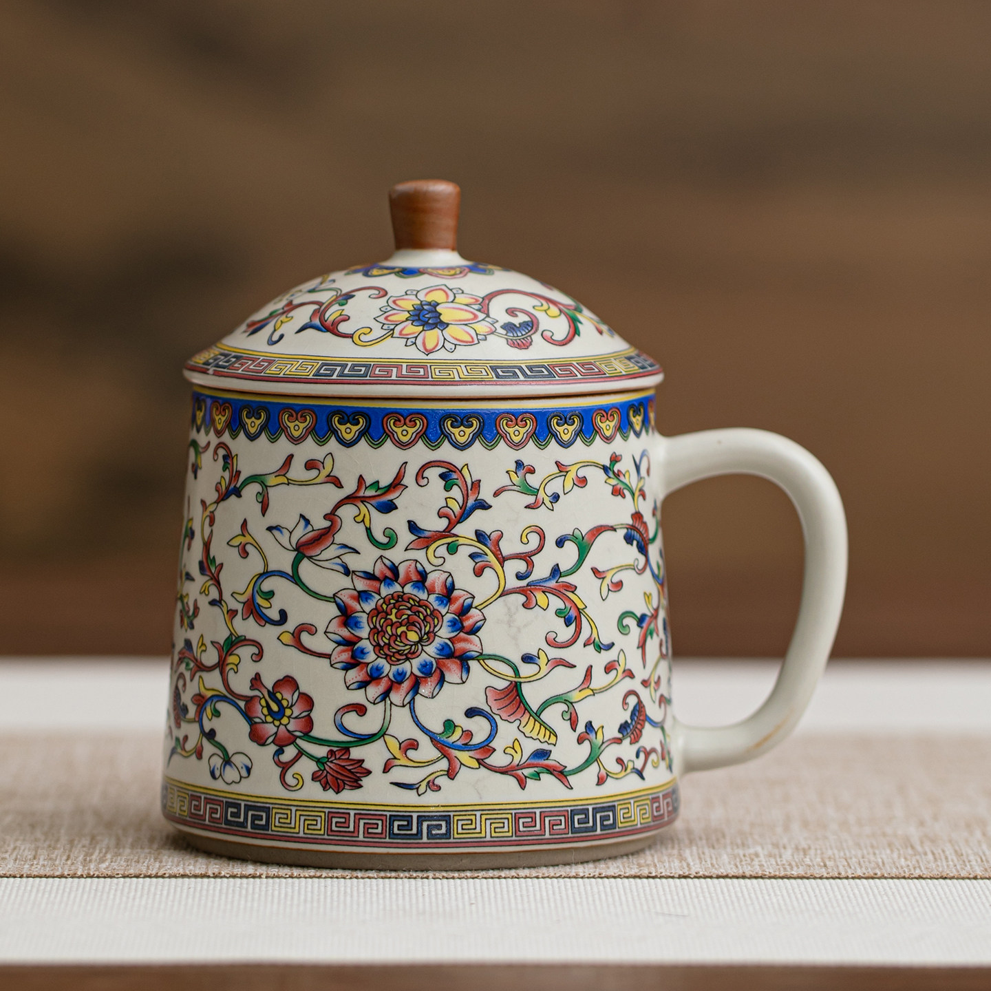 汝窑缠枝莲茶杯办公杯高档水杯