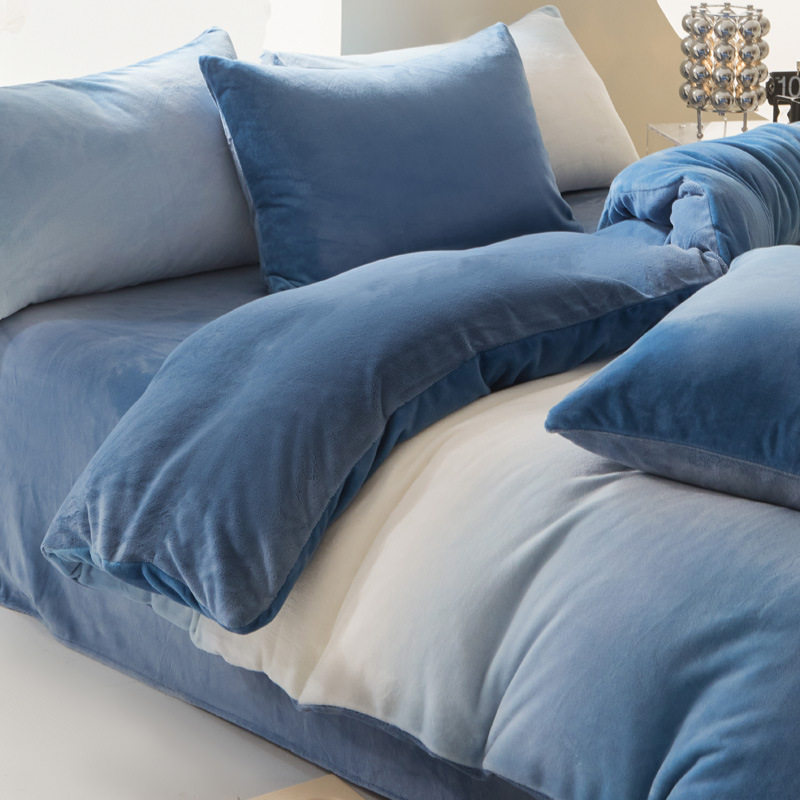 渐变色牛奶绒四件套冬季加厚珊瑚绒床单被罩南通加绒被套床上用品,床上用品,床品套件/四件套/多件套,淘宝优惠券,粉丝福利购,淘宝优惠卷