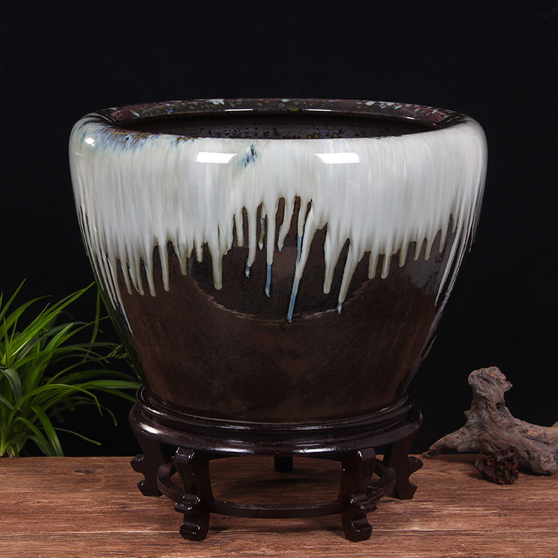 新品景德镇陶瓷金鱼缸养荷花莲花盆乌龟锦鲤书画缸W特大号水缸庭