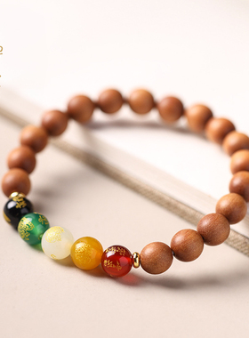 极速禅木匠【五路财神】天然原木绿檀檀香L木转运珠玛瑙多宝手串
