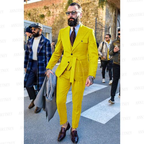 新品Latest Designs Green Suits For FMen Slim Fit Fashion Yel