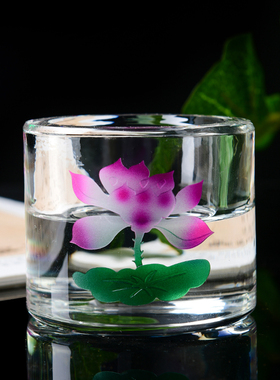 新品水晶莲花供佛灯烛台供灯蜡烛台玻H璃酥油灯供奉心经大悲咒佛