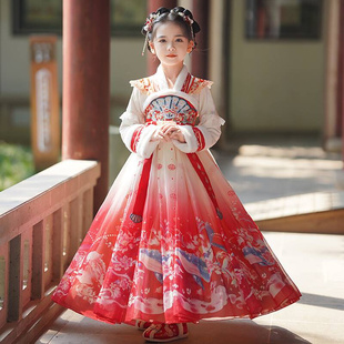 中国风古装 拜年服唐装 冬季 汉服女童冬款 2023新款 女孩儿童古风裙子