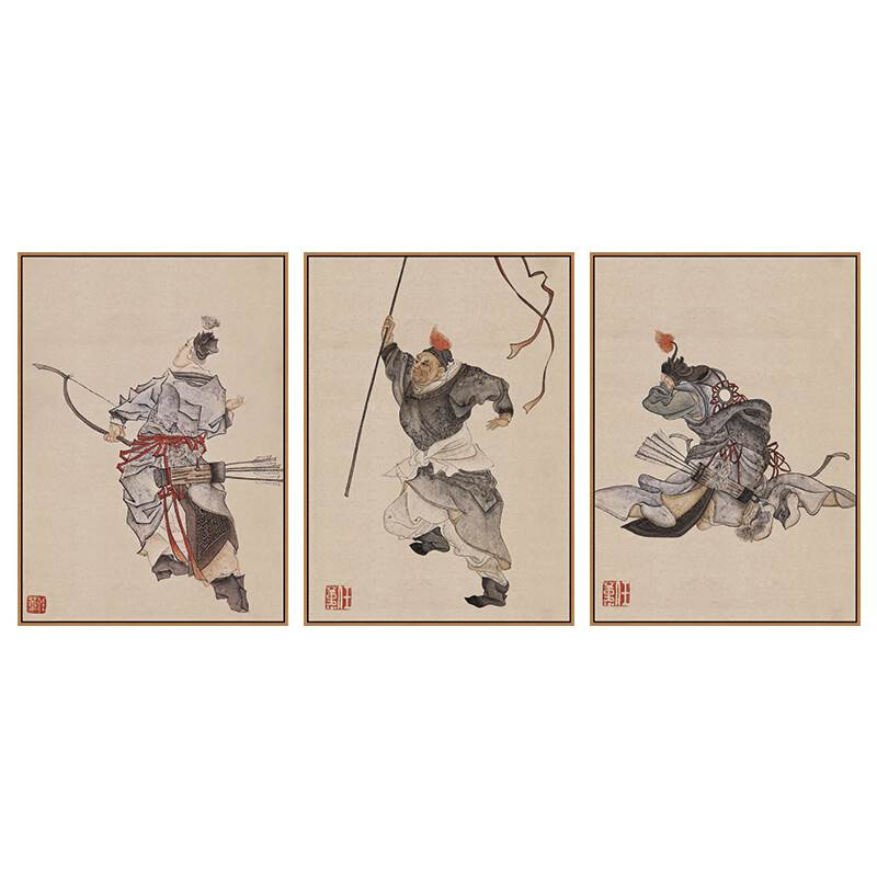 客厅新中式壁画茶室待客厅古代人物武术装饰画玄关过道墙古典挂画图片