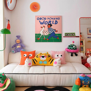 卧室趣味卡通文字卫生间 饰画艺术挂画儿童软装 客厅多巴胺风格 装