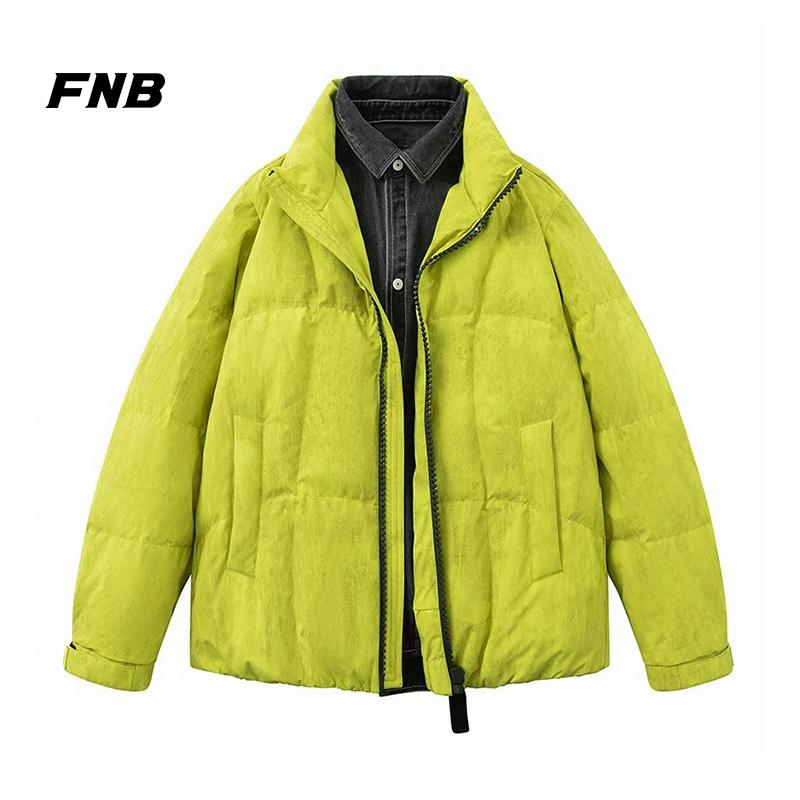 FNB潮牌立领假两件羽绒服男女2024冬季新款时尚刺绣扎染保暖外套