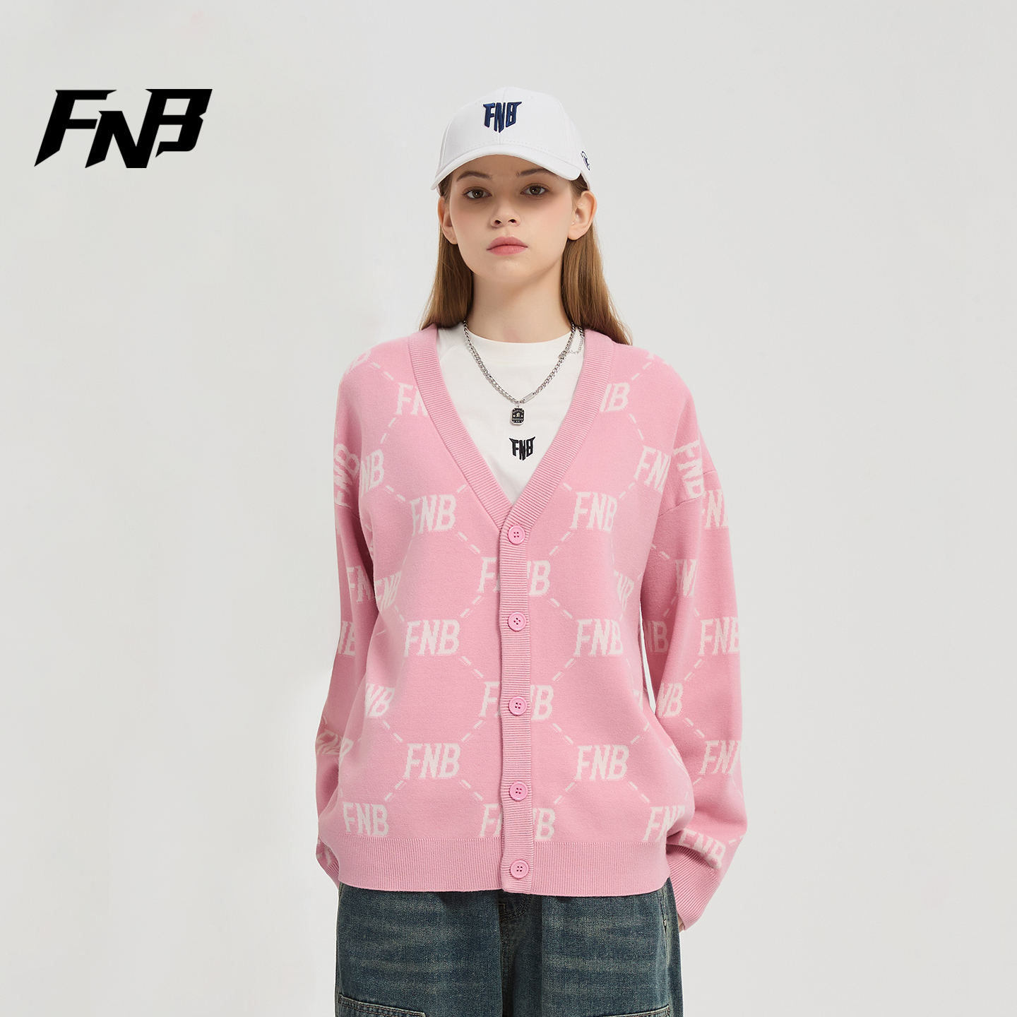 FNB针织毛衣开衫百搭休闲长袖老花满印美式潮牌上衣外套男女情侣