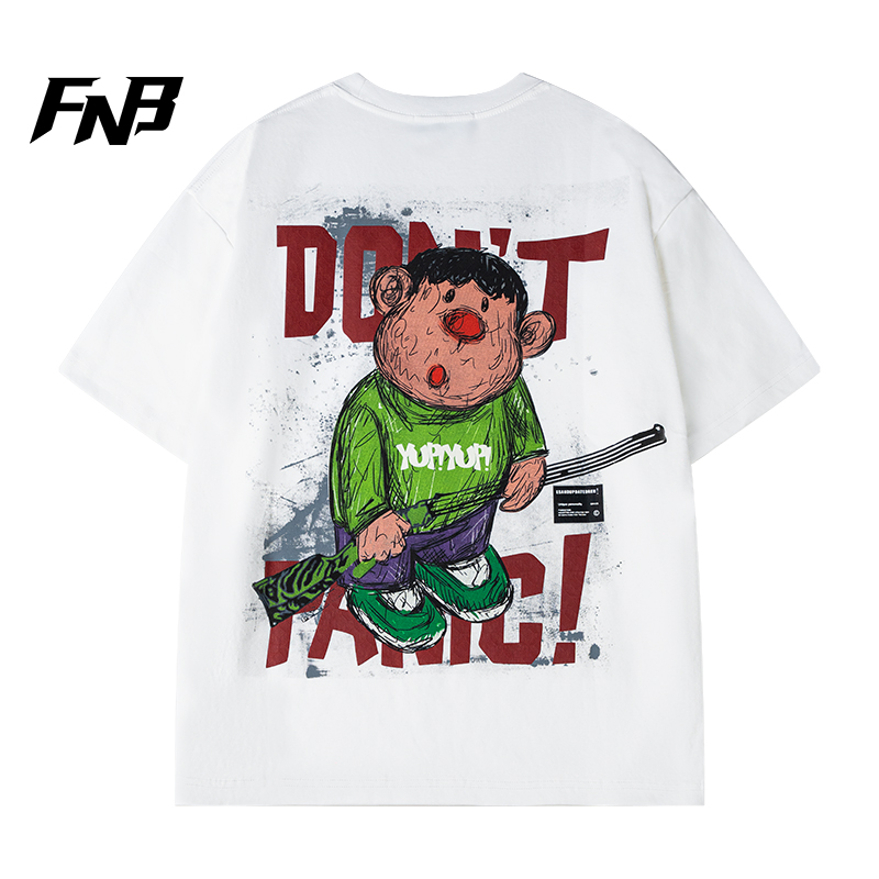 FNB美式潮牌夏季新款宽松百搭短袖T恤卡通印花时尚圆领上衣休闲