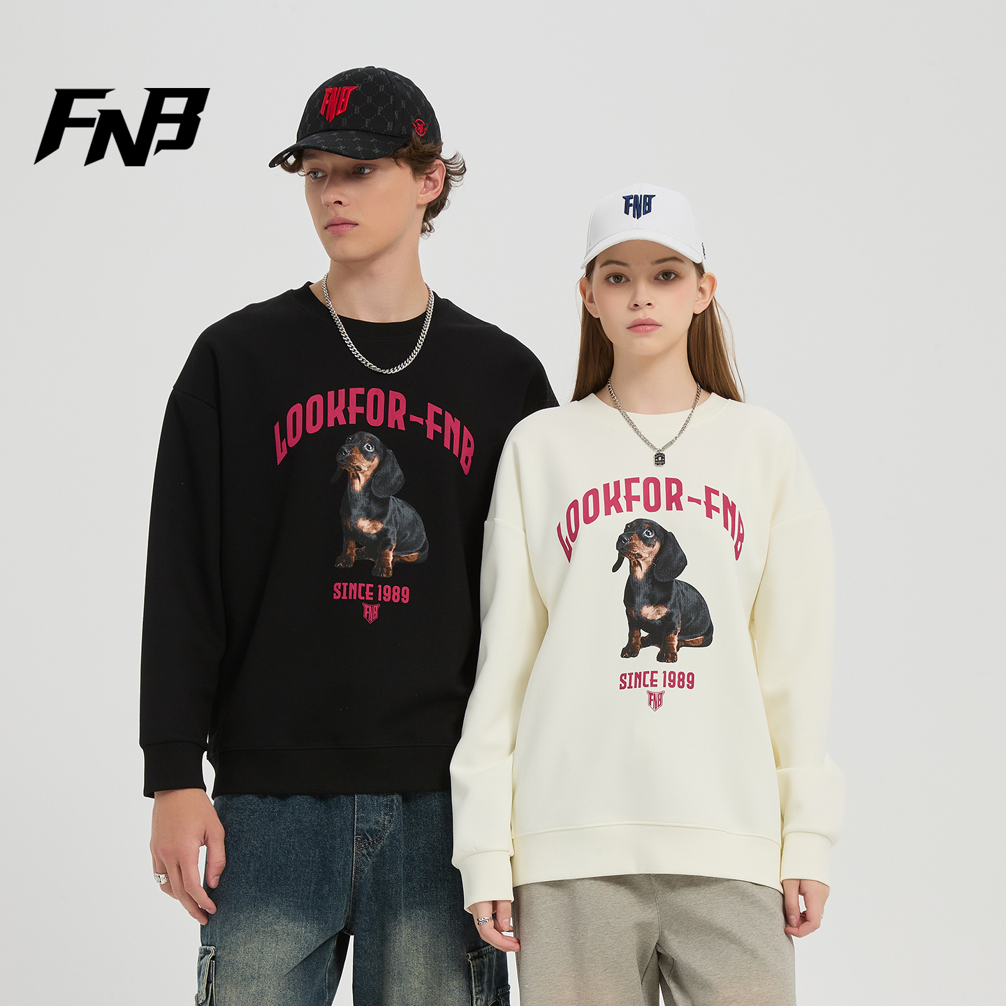 FNB美式潮牌圆领卫衣男女同款秋冬季运动卡通字母印花长袖上衣