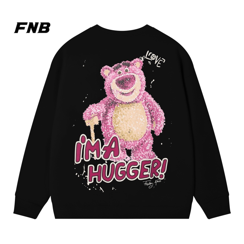 FNB潮牌秋冬男装草莓熊印花无帽刺绣卫衣圆领宽松潮长袖女情侣款