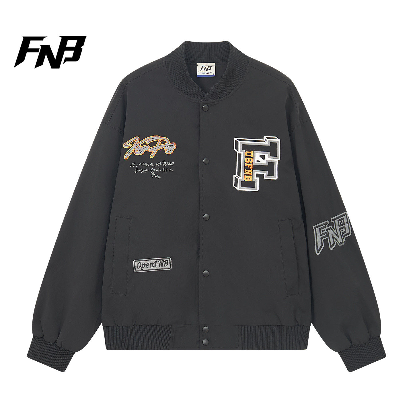 FNB美式复古风棒球夹克男女款秋季新款字母印花刺绣开衫外套重磅