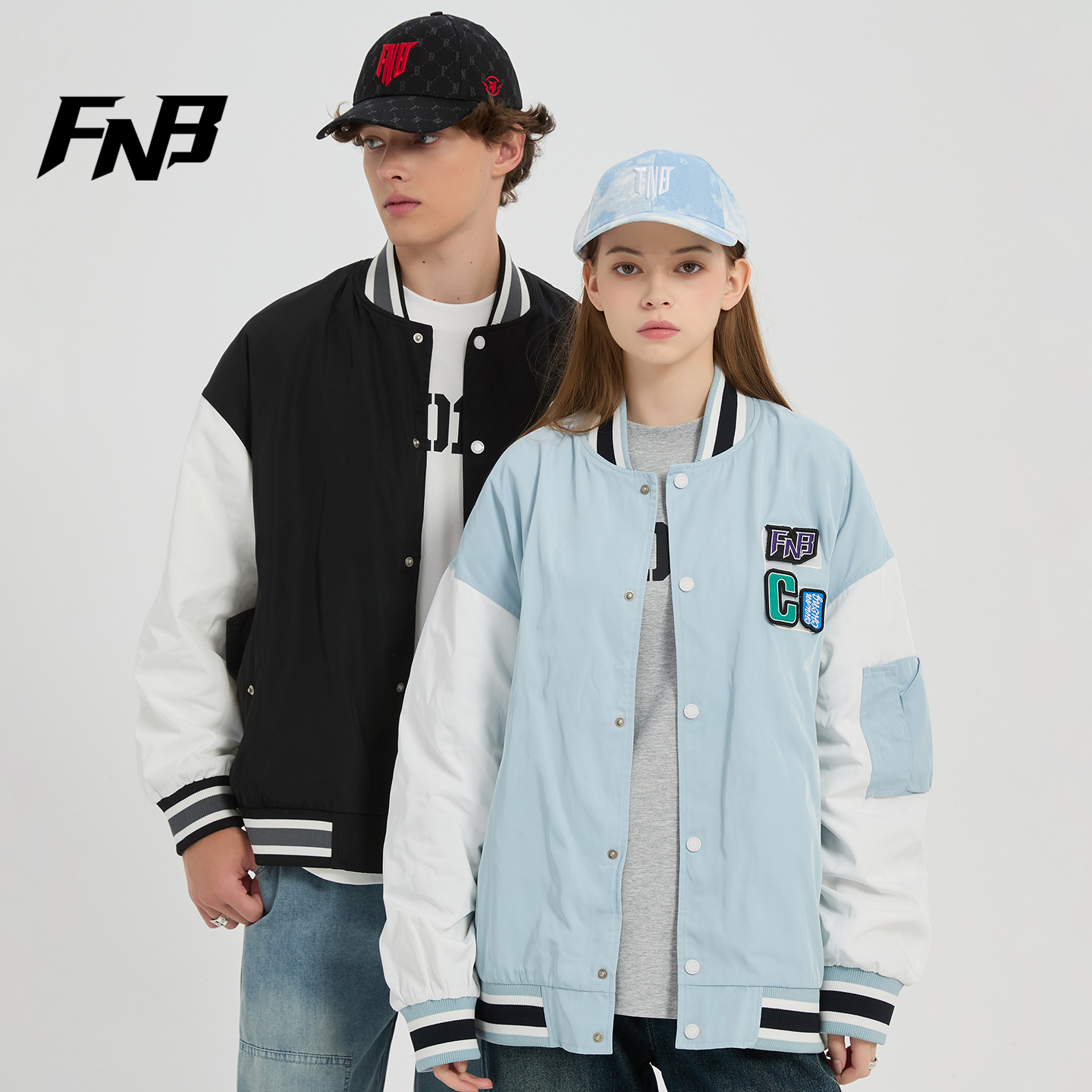 FNB旗舰店棒球服外套百搭运动户外徽章拼接撞色美式宽松夹克男女
