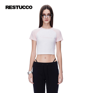 设计师品牌 t恤女粉白插肩短袖 RESTUCCO 细腰上衣 修身 显瘦短款