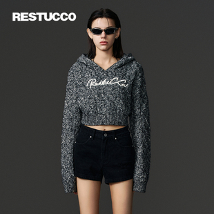 设计师品牌 连帽短针织衫 RESTUCCO 盘绣毛衣 女新款 显瘦短款