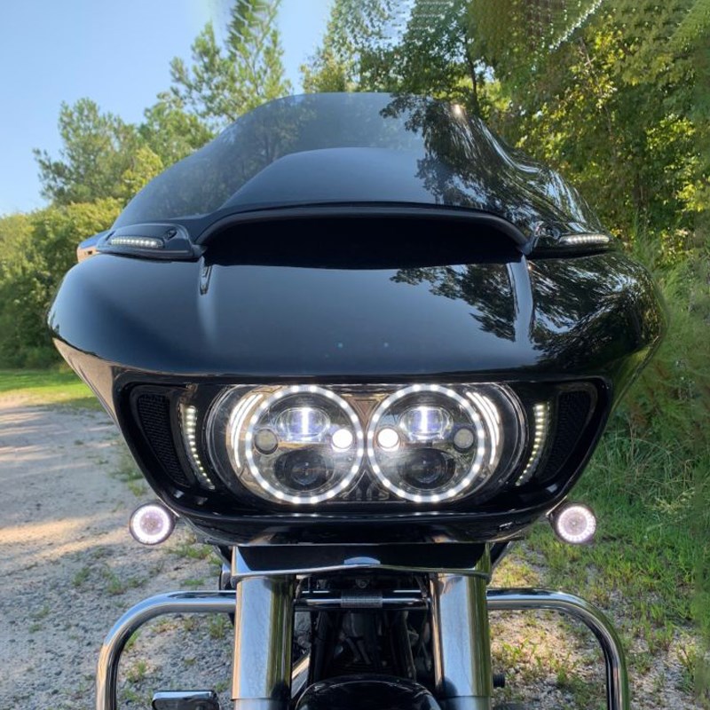 CD哈雷公路双灯滑翔改装大灯两侧网G状填充灯LED行车转向灯黑
