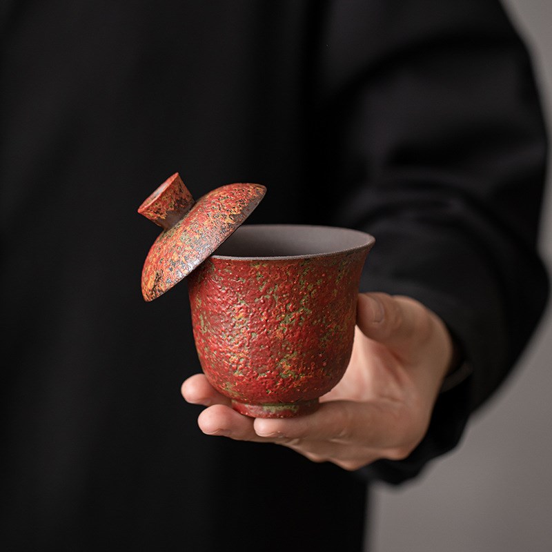 新款满山红二才盖碗老岩泥陶瓷复古不烫手敬茶碗大U容量喝茶杯功
