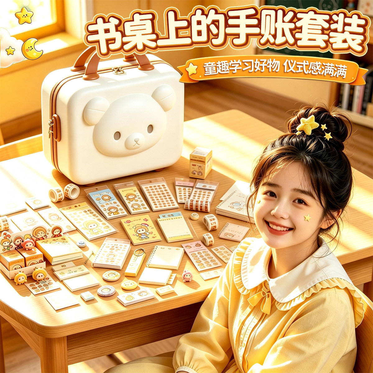 圣诞星星手账套装礼盒胶带贴纸星星小学生手账本立体贴纸素材工具女孩手工diy大礼包日程本可爱手账套装材料3