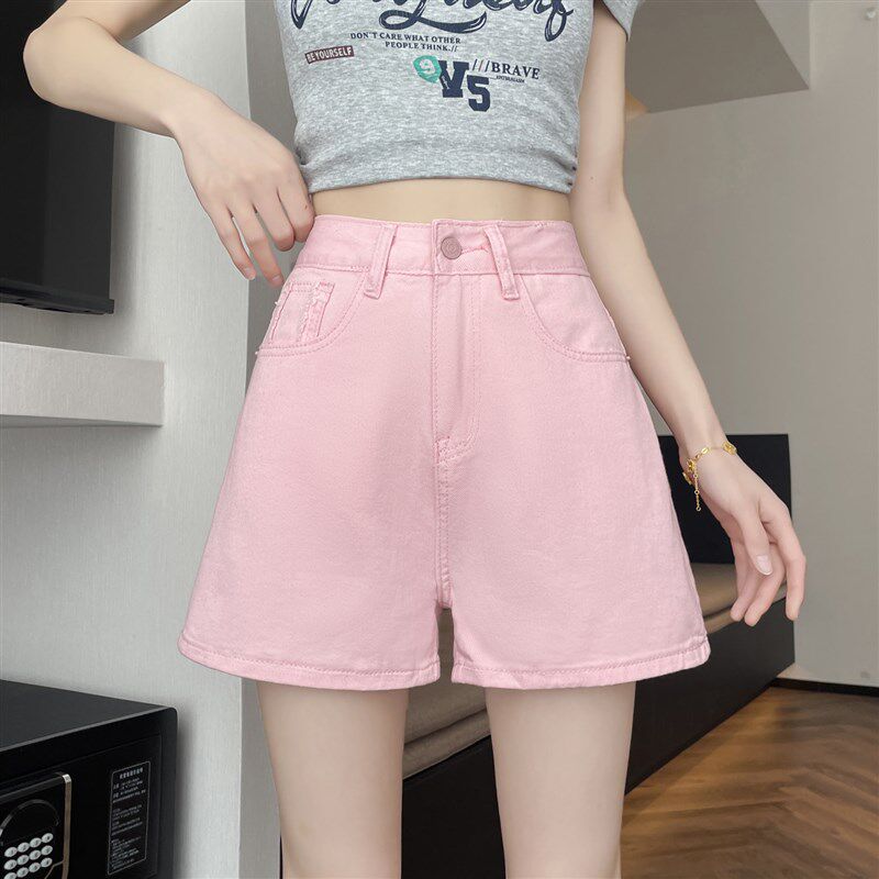 新品白色牛仔e短裤女夏季外穿2025年新款宽松阔腿毛边高腰显瘦a字