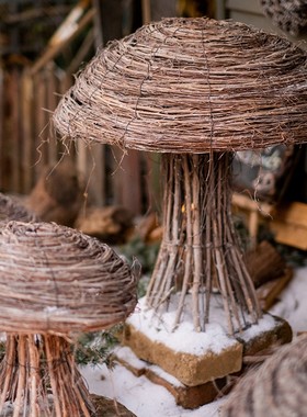 极速掬涵木质蘑菇落地摆s件庭院装饰品样板房会所复古艺术品摆设