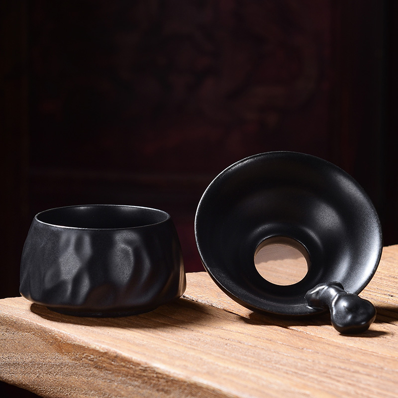 极速黑禅风茶漏套l组 家用功夫茶具黑釉过滤组茶漏滤茶器滤网组