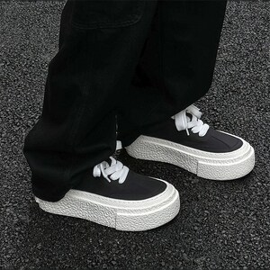 新品鞋子男鞋2h026新款休闲松糕厚底板鞋百搭运动德训鞋增高5CM帆