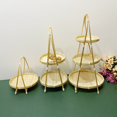 极速多层竹编点心提篮p手工竹篮子竹篓竹簸箕果篮竹制品竹匾果盘