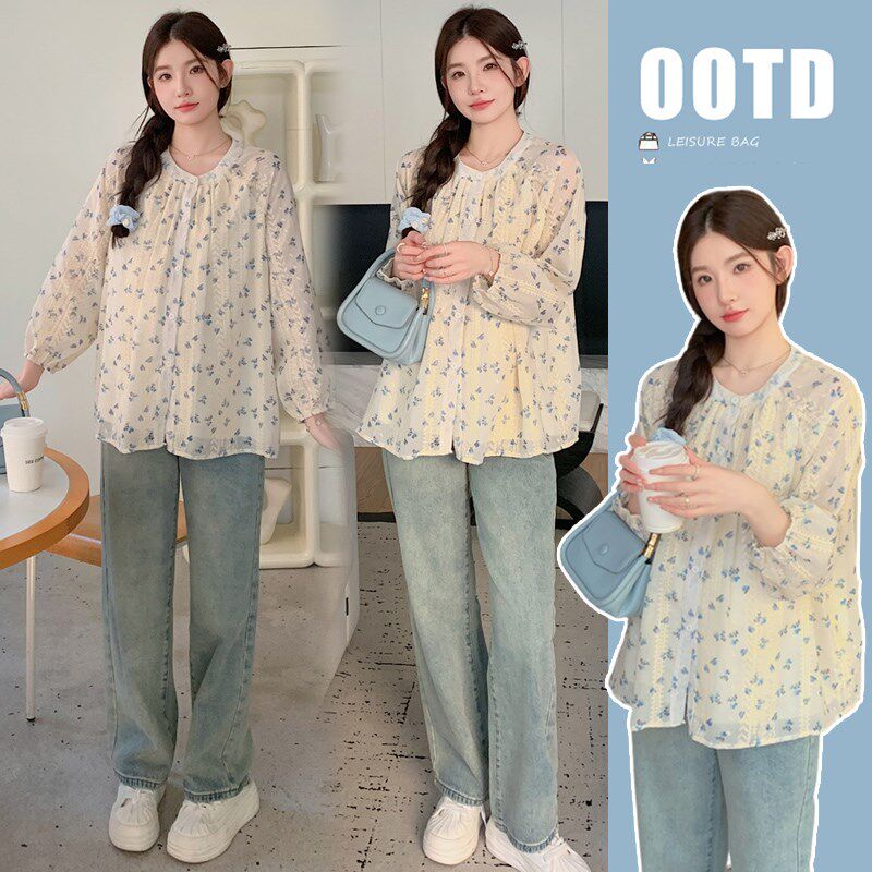 新品孕妇春装2025春季新款网红孕妇装仙女M上衣甜美洋气淑女衬衫