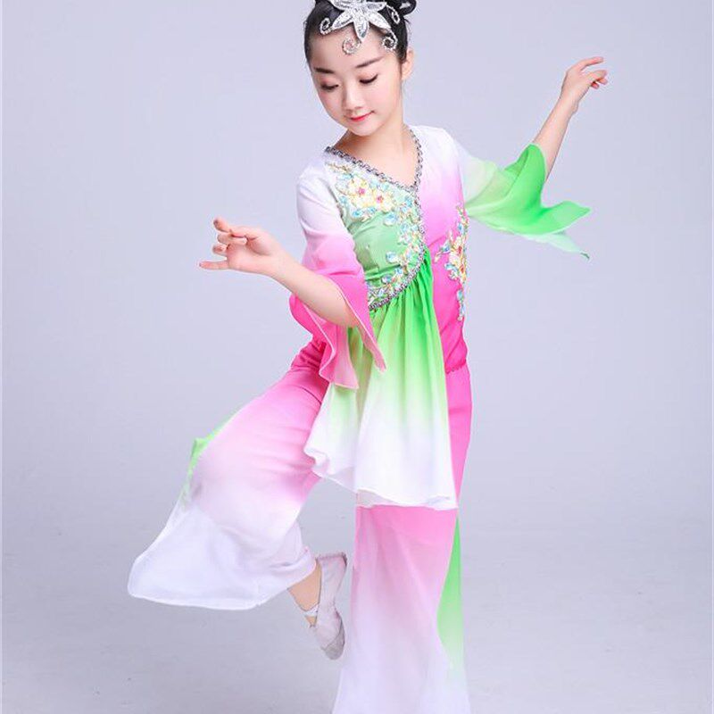 极速厂家l六一儿童古典舞少舞服女E童江南雨儿茉花开舞蹈演出表莉