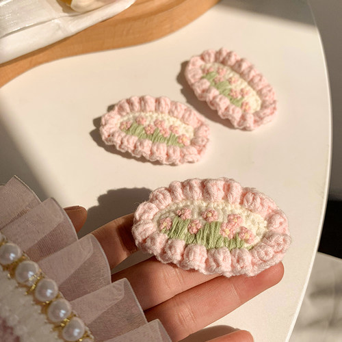 新品奶fufu的郁金香花朵发夹女B森系仙美手工勾针刘海侧边发卡头