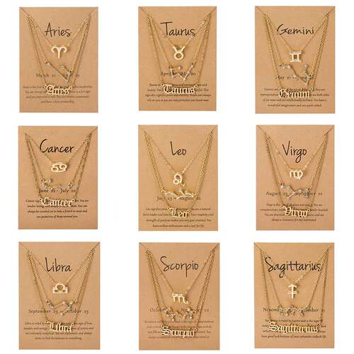 新品PcsSet Cardboard Staru Zodiac Sign Pendant Gold Color 12