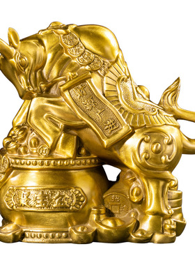 极速福纯铜金牛聚宝聚宝盆铜牛财源广H进牛黄铜牛工艺品家居摆件