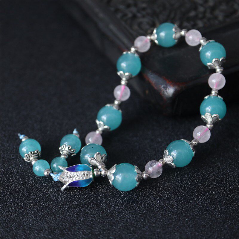 极速天然水晶冰种天河石石榴石单圈B手串天河石手工 DIY 多圈手串