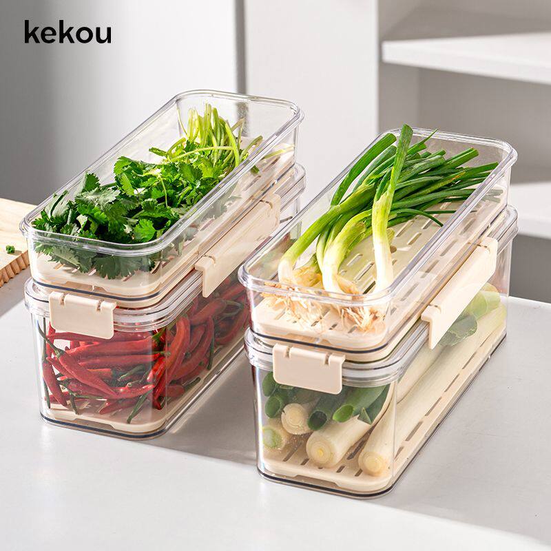 冰箱长条大葱收纳盒可叠加沥水密封葱姜蒜食品级可扣保鲜盒子