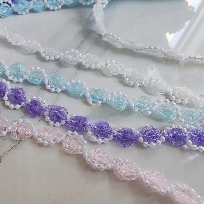 白色立体花朵珠子镶边蕾丝辅料手工 DIY 服装窗帘装饰材料