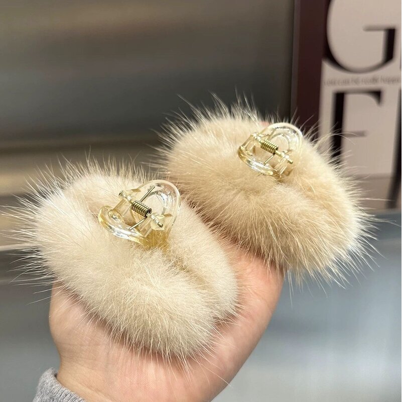 水貂毛小号抓夹毛茸茸刘海夹子侧边夹网红头饰鲨鱼夹发抓发饰发夹
