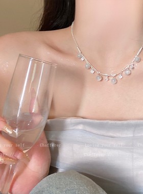 清冷氛围拿捏瞭！闪钻猫眼石流苏项炼女轻奢小众高级感锁骨炼配饰