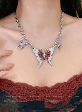 Y2K领袖!Y2K重工业闪闪发光的钻石蝴蝶项炼女性的高端利基可访问