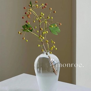 梦鹿工作室日式禅意玻璃花瓶小号高级鲜花吊钟插花茶桌桌面装饰品