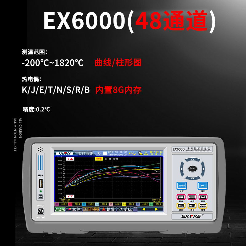 意力EX6000多路温度测试仪8~64通道巡检仪温度表无纸记录仪采集仪