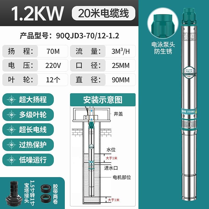深井泵井用潜水泵220v水泵家用深水泵高扬程380v农用抽水机抽水泵