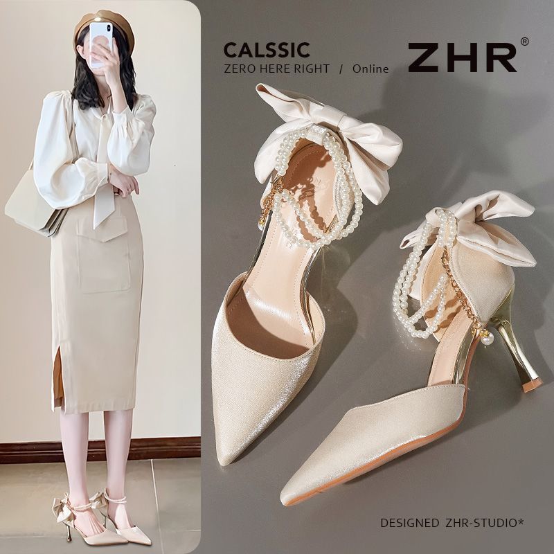 ZHR则则尖头高跟鞋女绸缎单鞋夏图片