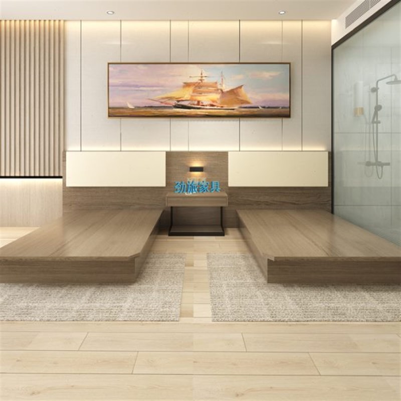 优选HF2X宾馆床酒店家具标间全套定 K制客房床头双人民宿快捷客