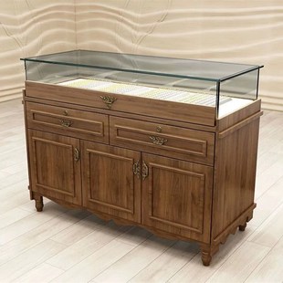 复古实木珠宝展示柜古玩玉器翡翠玻璃展柜首O饰银饰文物中岛柜台