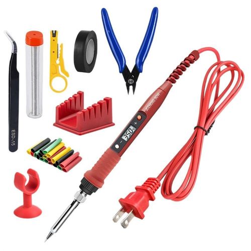 JCD 908S恒温家用电烙铁80W焊接工具套装电缆剪电U工钳子维修9件